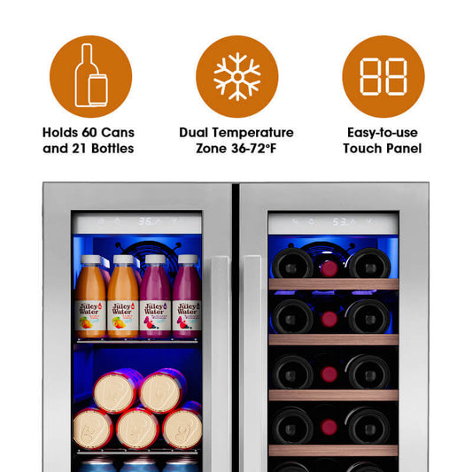 24'' Dual Zone Wine and Beer Fridge with French Door